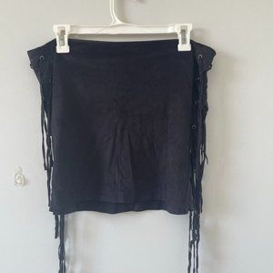 Suede Fringe Black Skirt